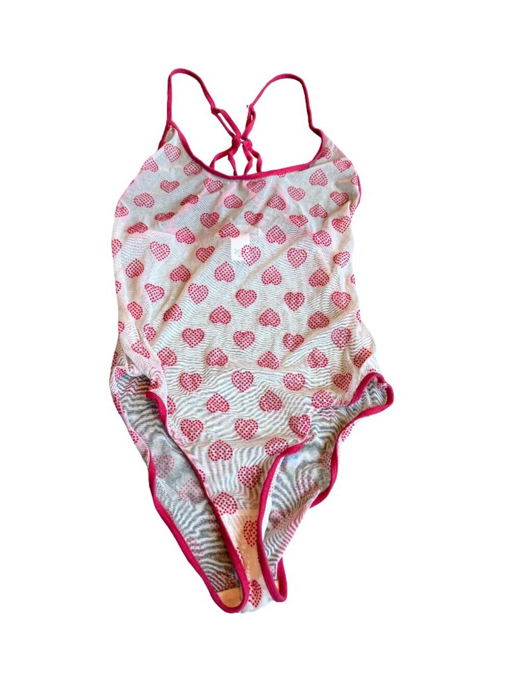 Victoria's Secret White Pink Heart Print Lingerie Bodysuit Sheer Stretchy Small